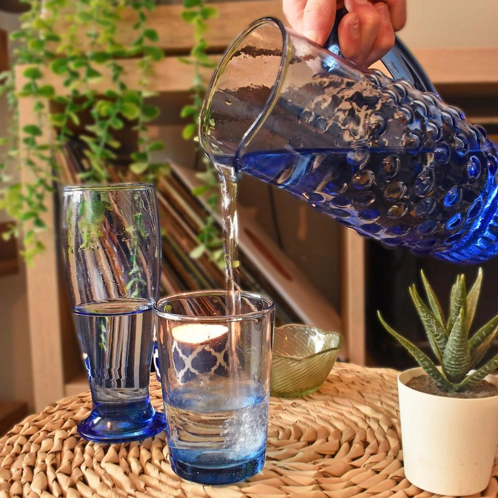 Recycled Glass Jug Blue Tinted - 23cm Height