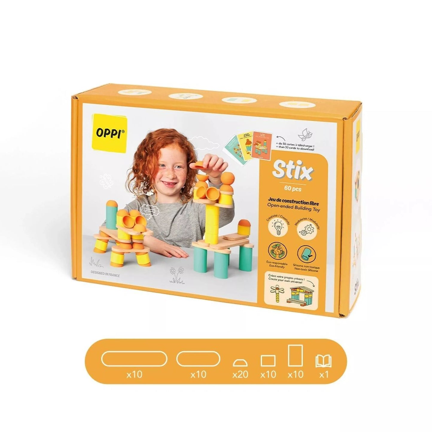 Wooden educational construction toy - Stix (60 pcs)