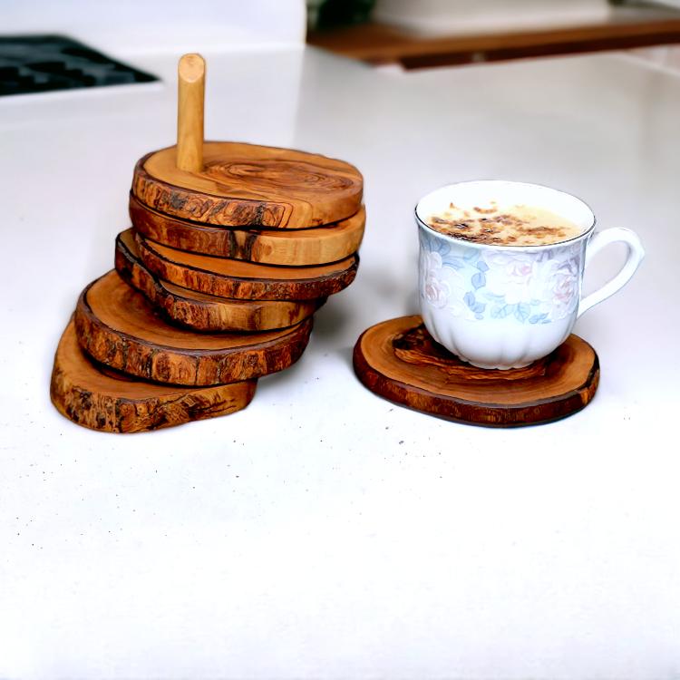 Rustic Coaster Set of 6 with Holder 12 cm