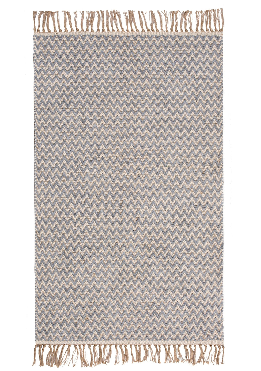 Handloom woven recycled cotton rug with natural jute