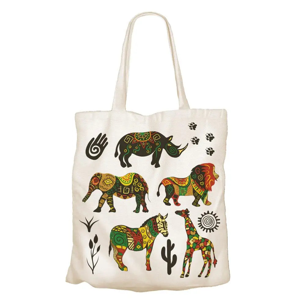 Recycled Cotton Tote Bag – African Animals Print, 36 × 40 cm