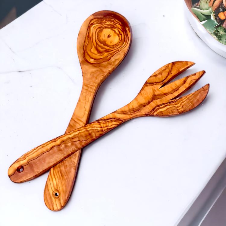 Rustic Olive wood Salad Servers - 30cm