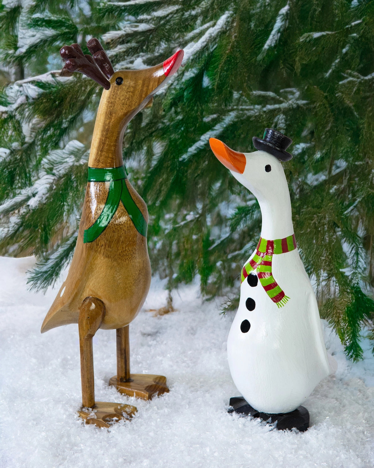 Snowman Duck Christmas decoration with festive hat and scarf