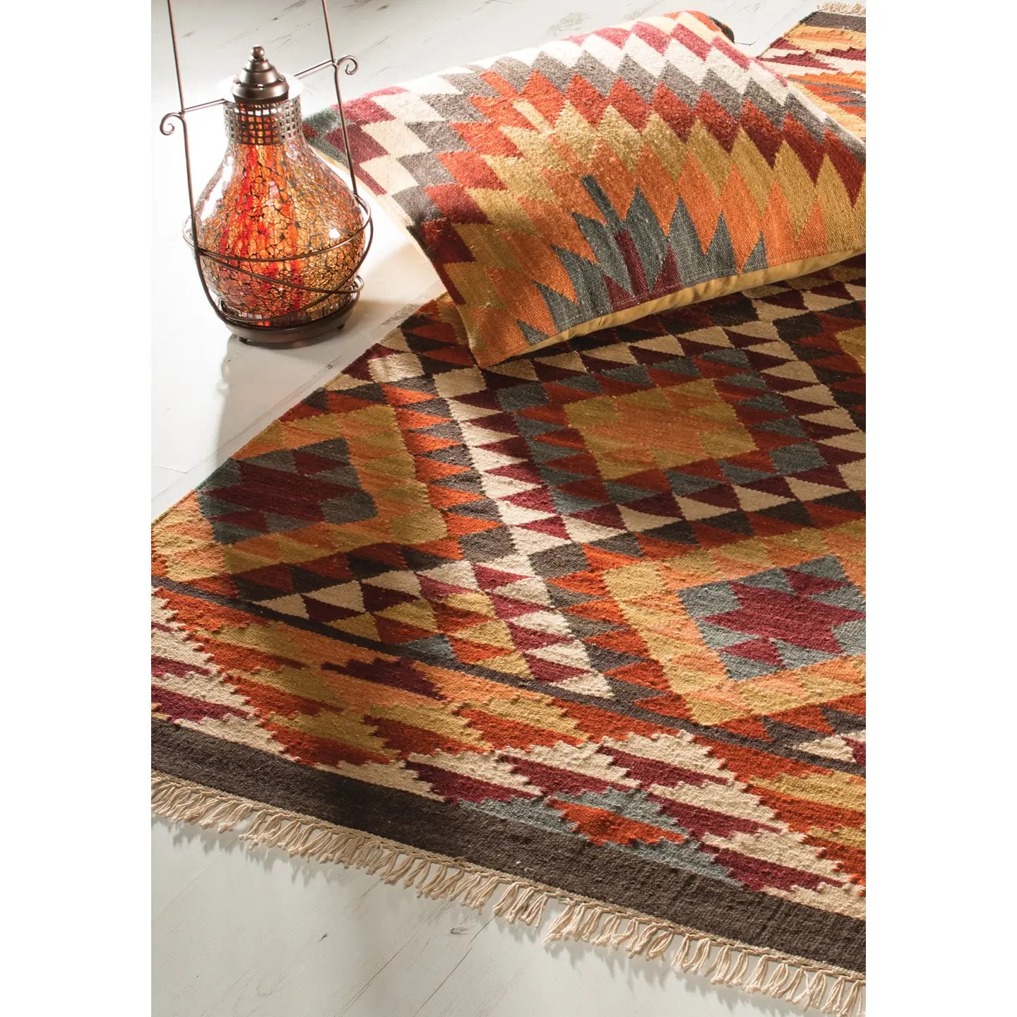 Handmade Alwar Indian kilim rug 75 x 120cm wool geometric flatweave