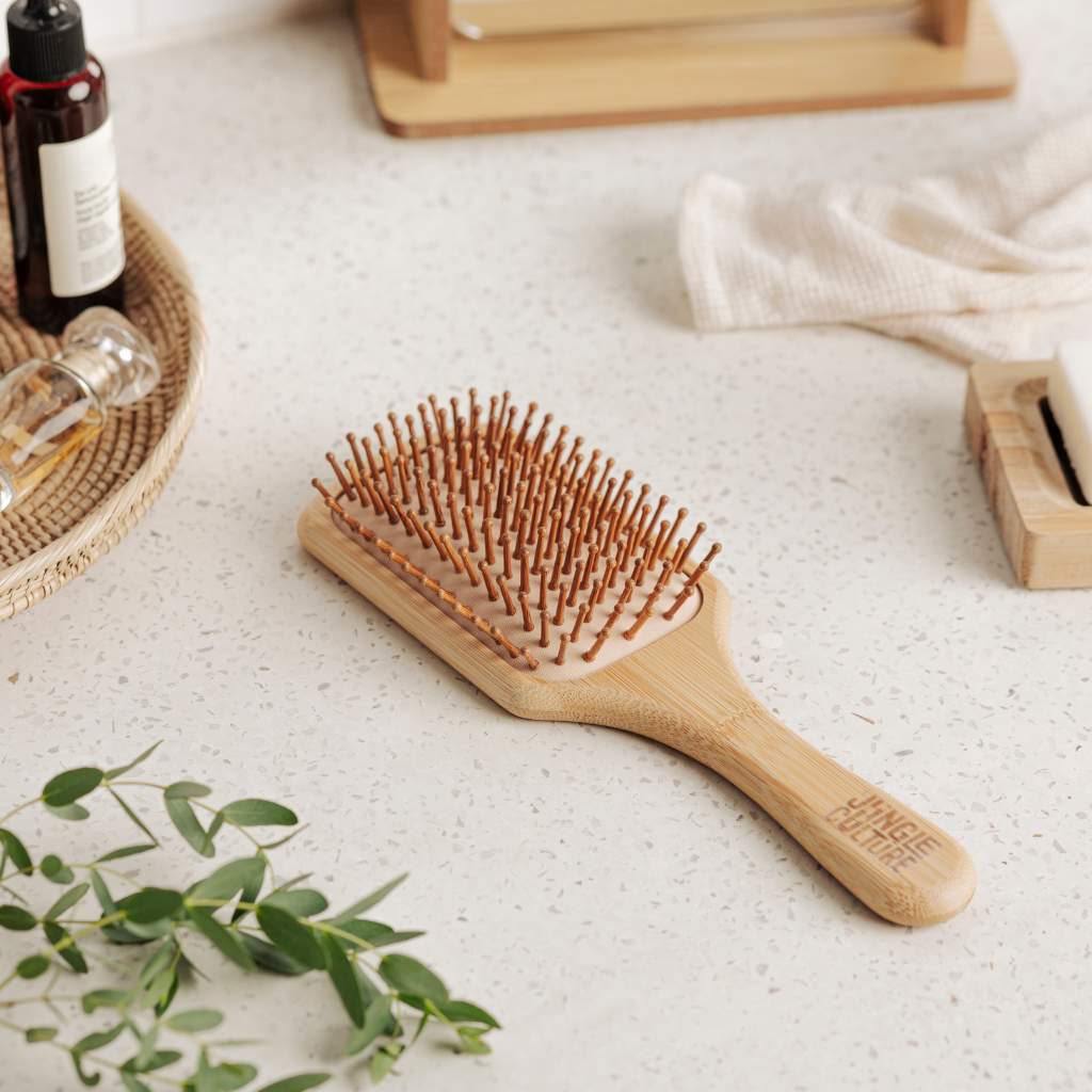 Eco-friendly bamboo paddle hairbrush with natural bamboo bristles