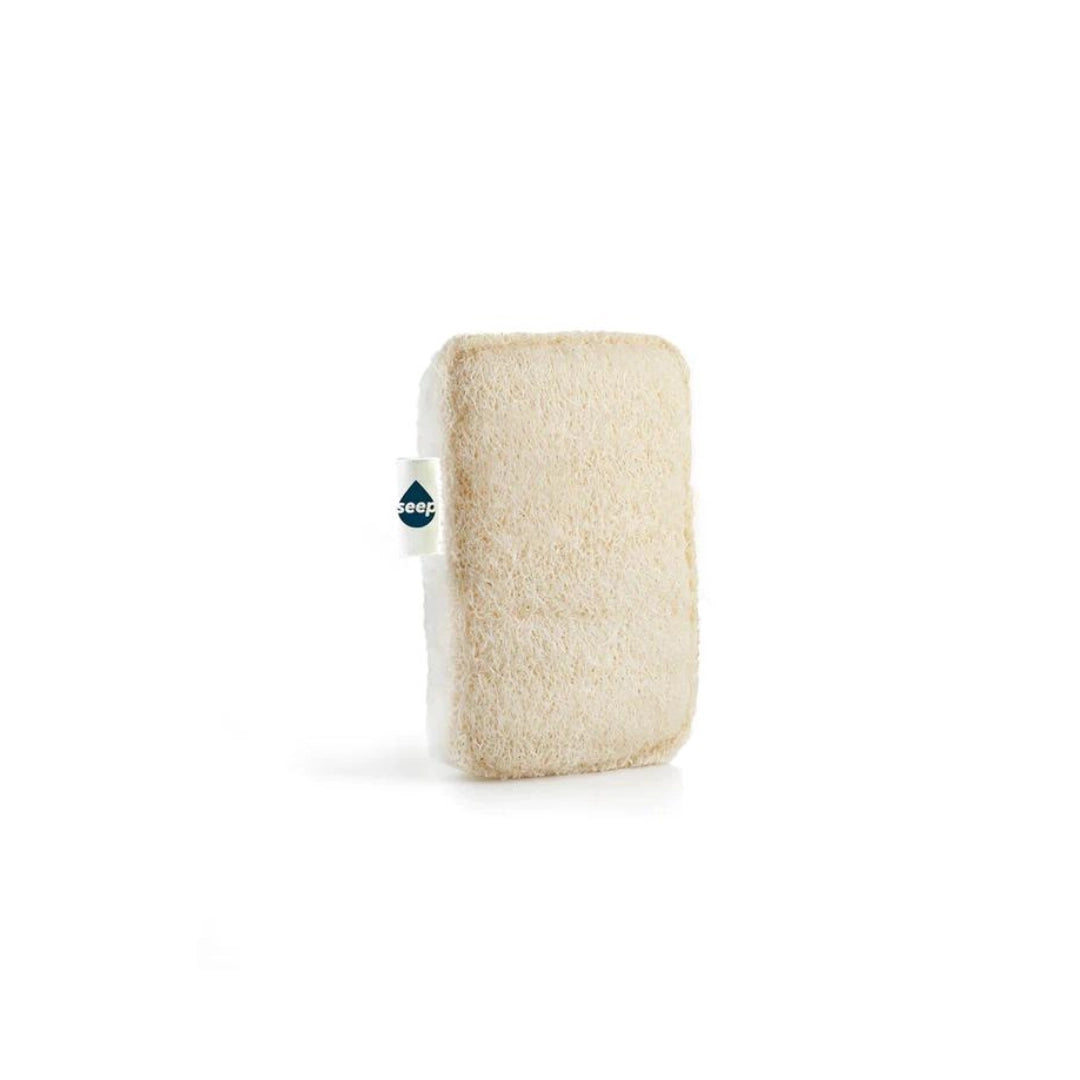 Compostable sponge and natural loofah scourer for plastic-free kitchen cleaning
