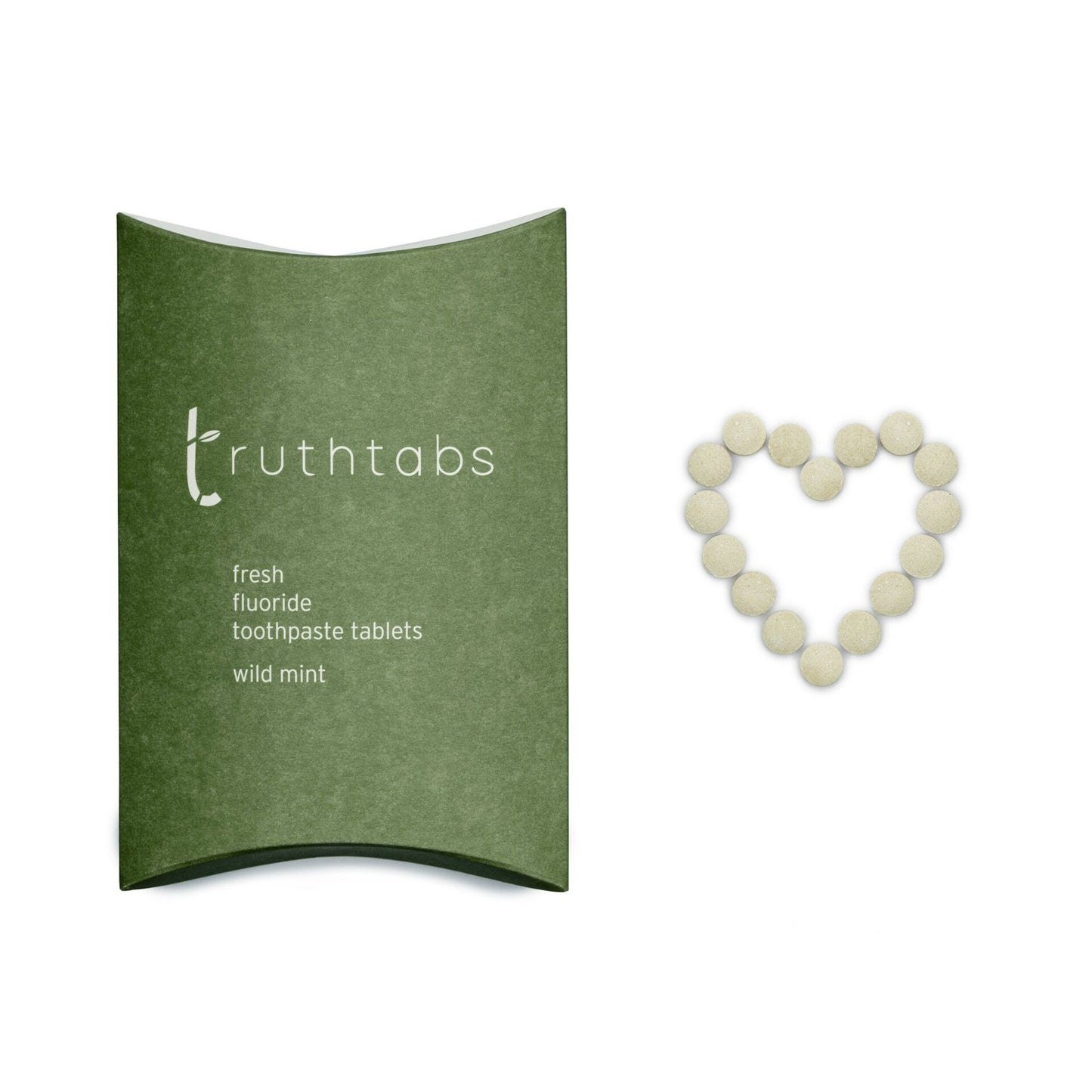 Wild Mint fluoride toothpaste tablets by Truthbrush in biodegradable plastic-free packaging.