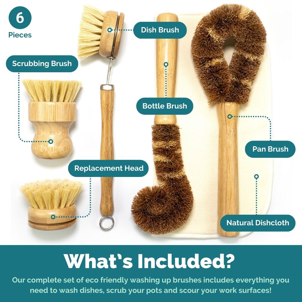 Bamboo Dish Brush Set | 6 Pieces Set