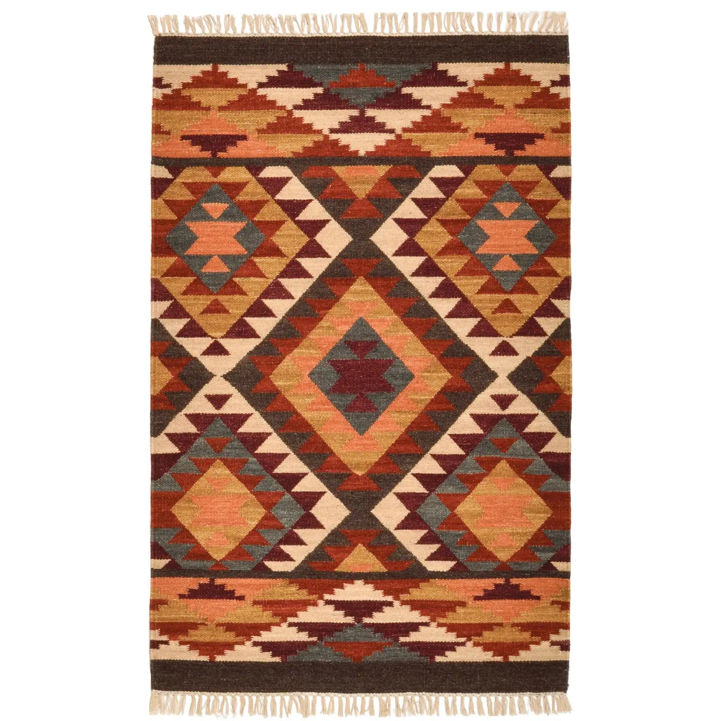 Handmade Alwar Indian kilim rug 75 x 120cm wool geometric flatweave