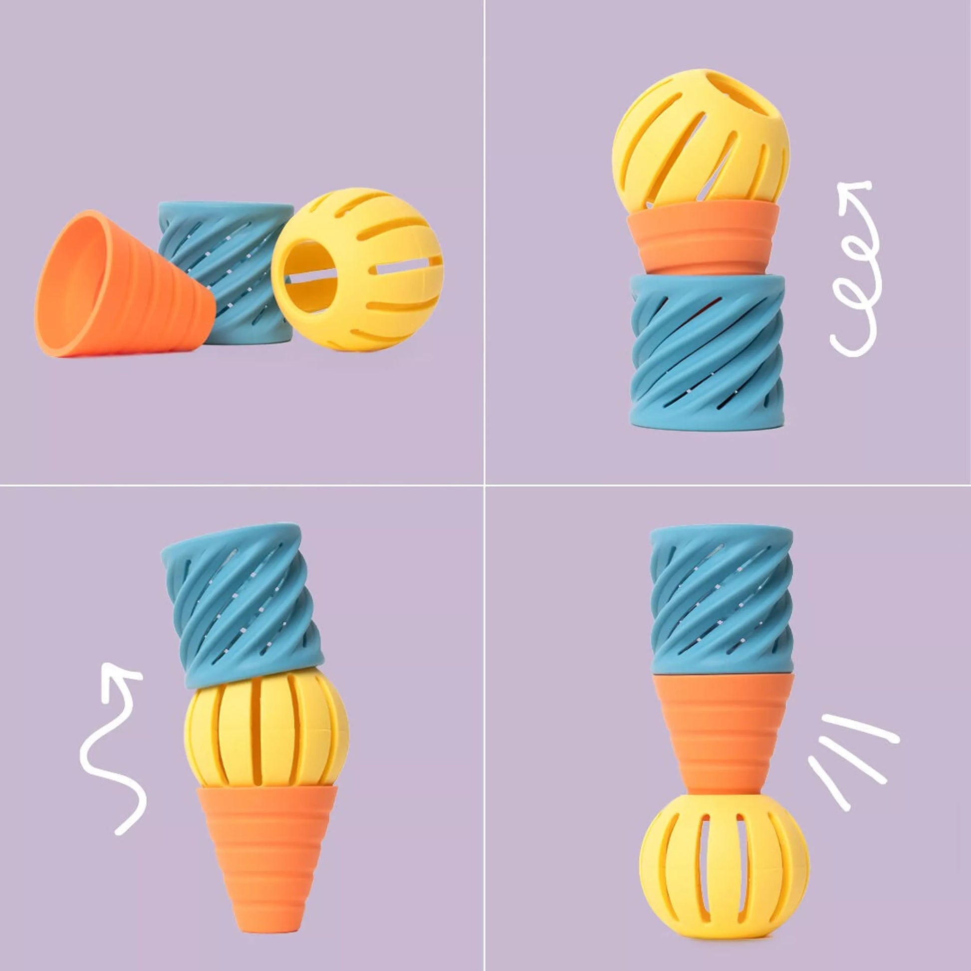 Baby sensory silicone toy set with three shapes