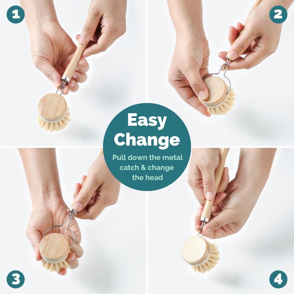 Reusable Bamboo Dish Brush – Eco-Friendly Washing Up Brush with Natural Plant Bristles
