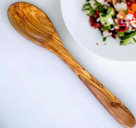 Natural olive wood cooking spoon with unique grain