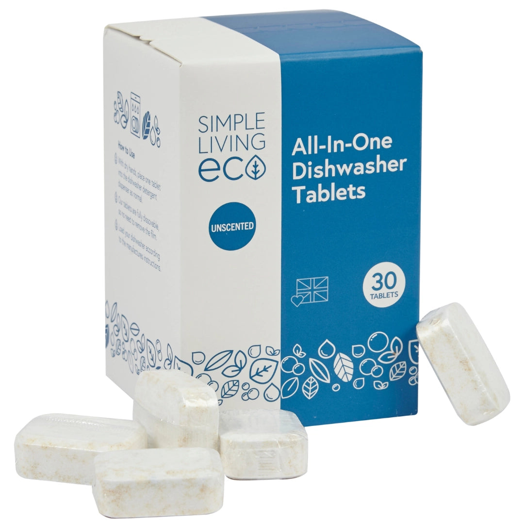 Simple Living Eco All-in-One Dishwasher Tablets | Plant-Based & Plastic-Free | 30 Pack