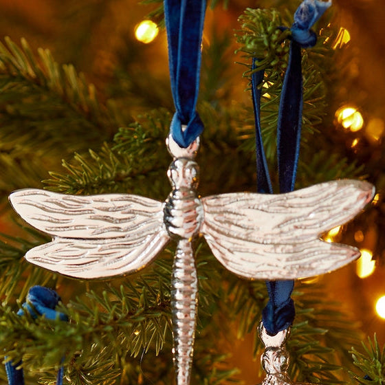 Recycled Aluminium Dragonfly Decoration | Silver Hanging Ornament