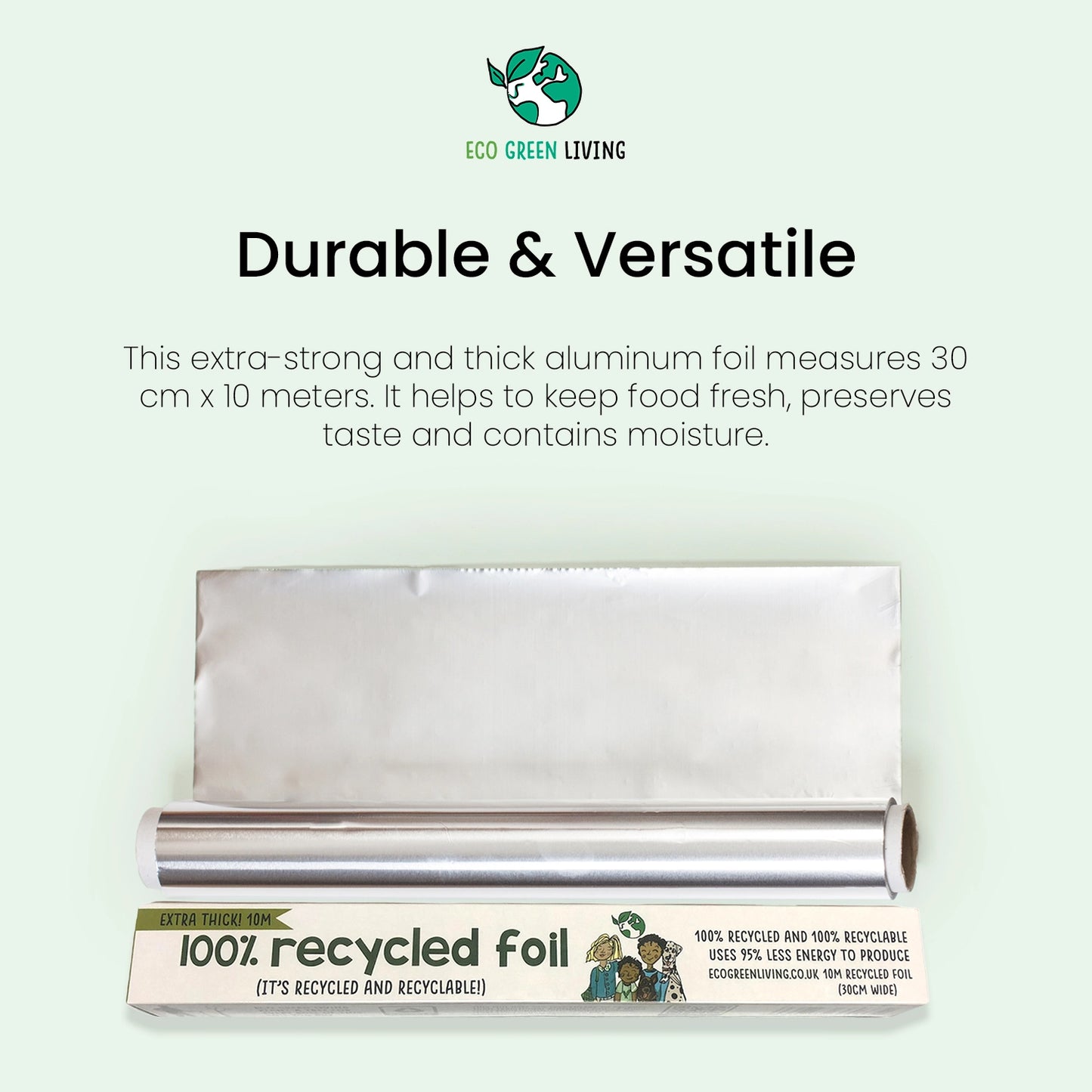 100% Recycled Aluminium Foil – 30cm × 10m | Strong, Eco‑Friendly & Plastic‑Free Kitchen Foil