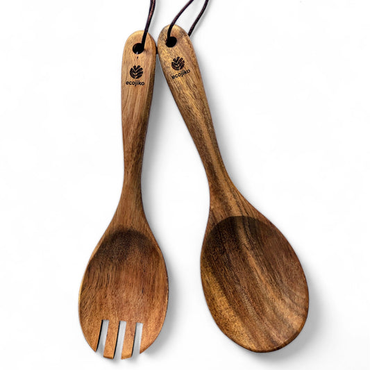 Eco-friendly wooden salad spoon and fork