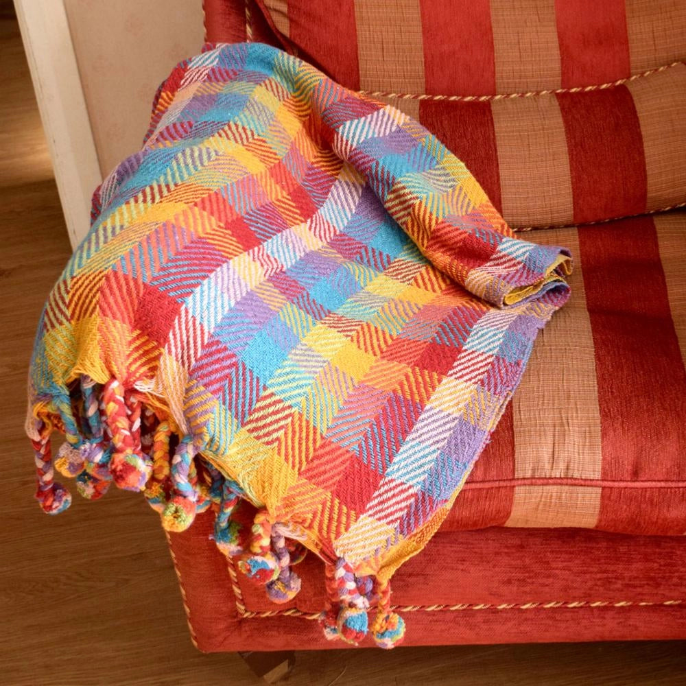 multicoloured check blanket for sofa or bed
