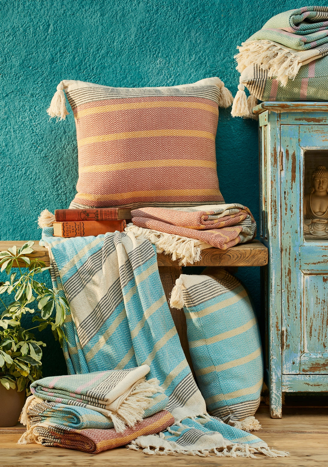 Cotton Throw Blanket – Malabar Woven Throw / Blanket with Tassels (125 x 180cm)