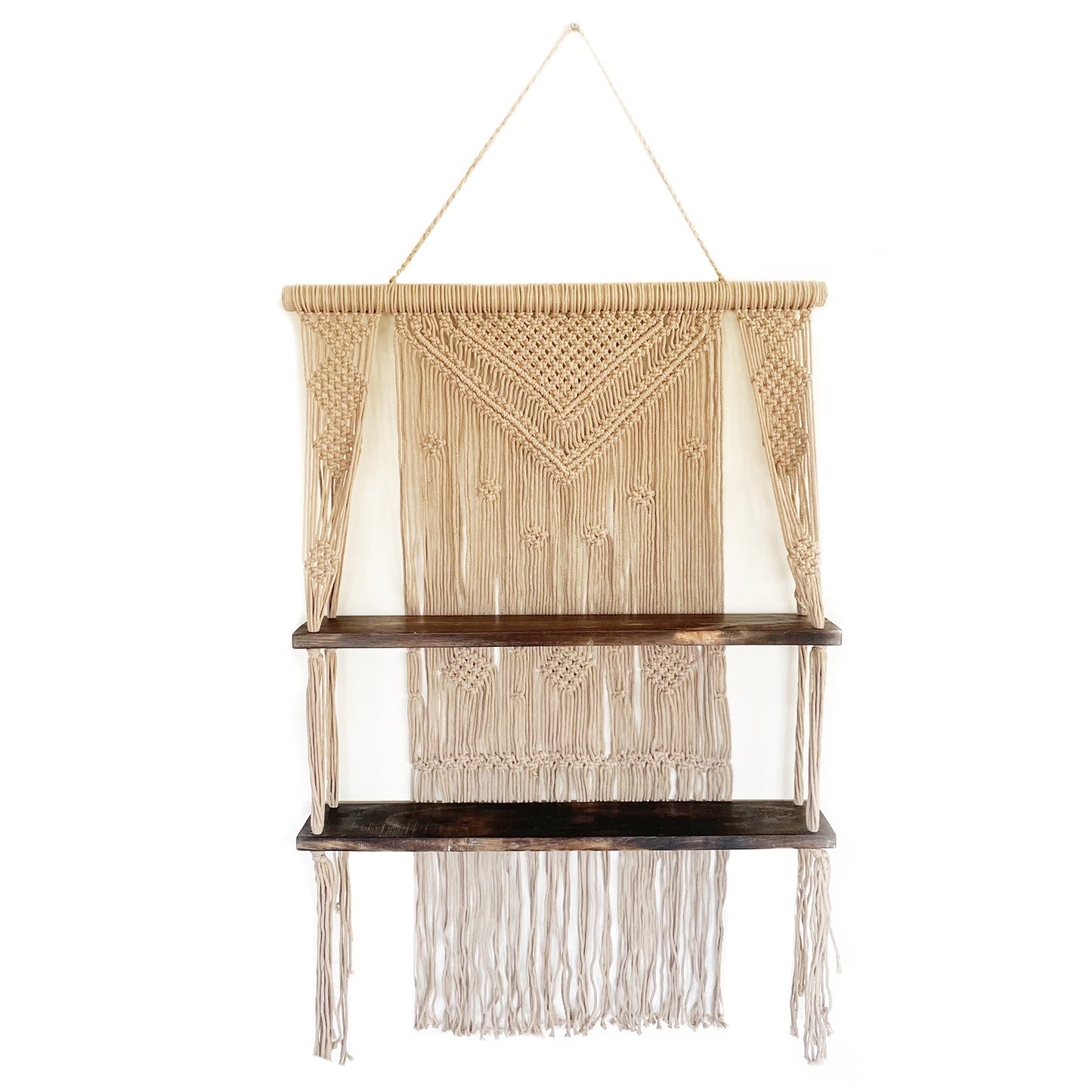Sustainable handmade macrame hanging shelf
