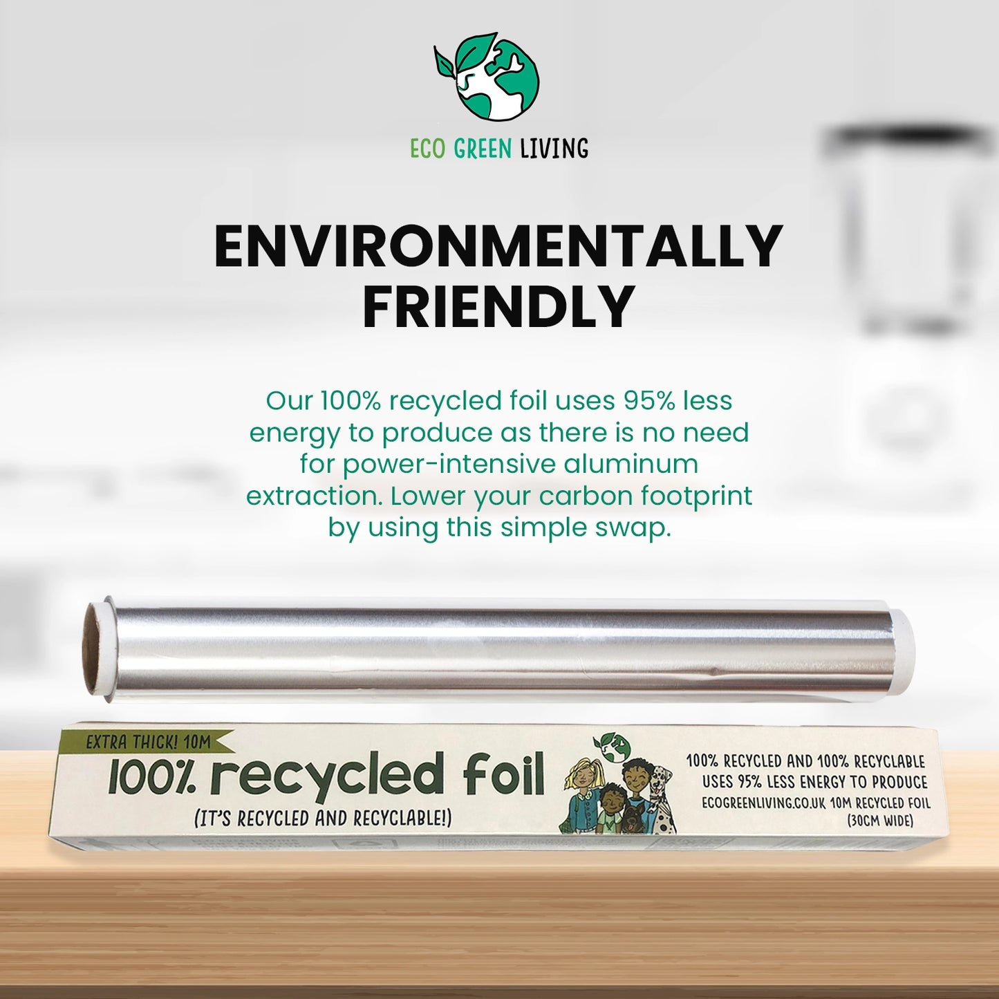 100% Recycled Aluminium Foil – 30cm × 10m | Strong, Eco‑Friendly & Plastic‑Free Kitchen Foil