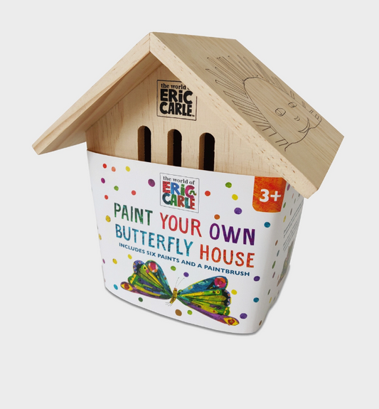 Eric Carle 'Paint Your Own Butterfly House' craft kit in a house-shaped box with a natural wood
