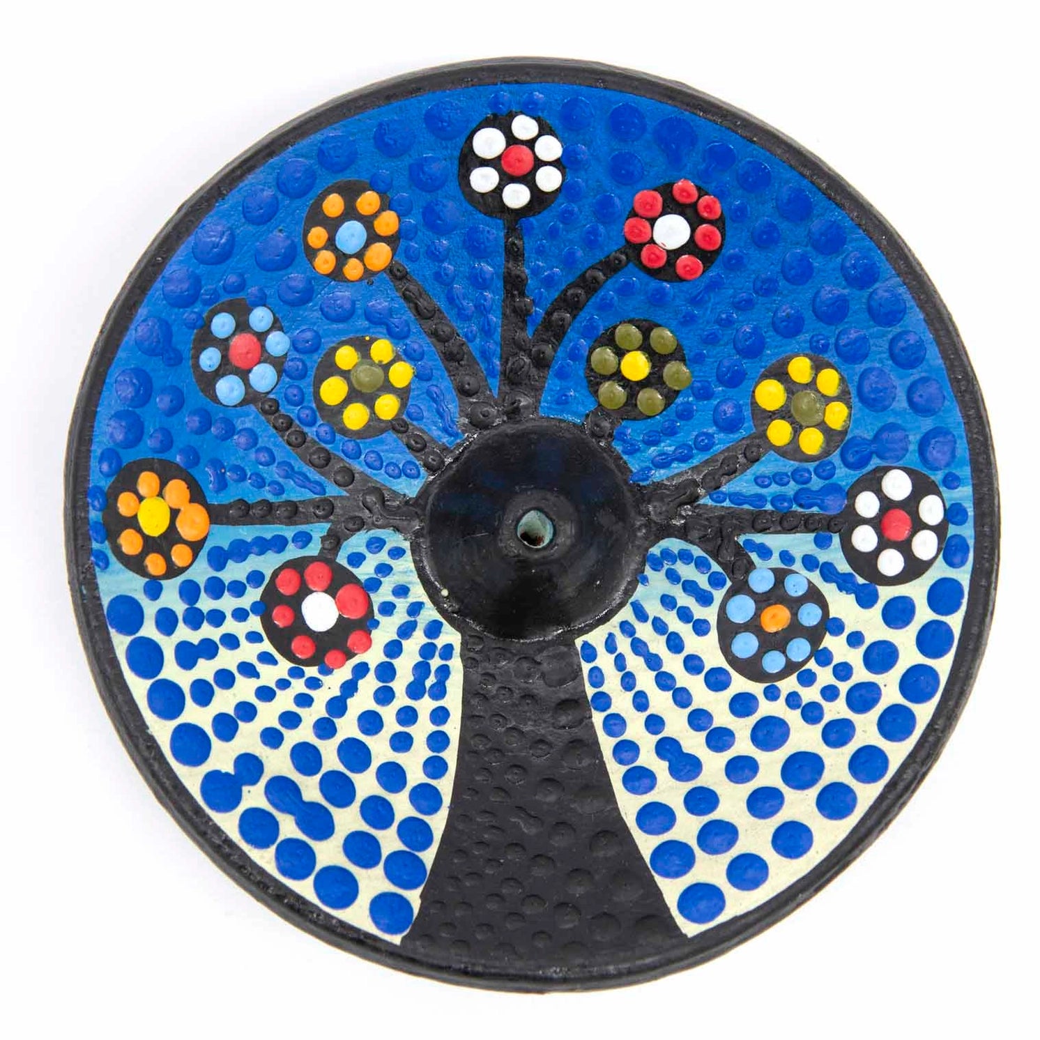 Hand painted orange Tree of Life ceramic incense holder