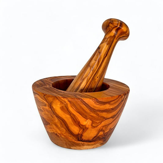 Handcrafted 8cm olive wood mortar and pestle