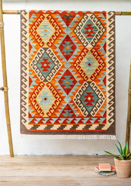 Handloom flatweave wool kilim rug