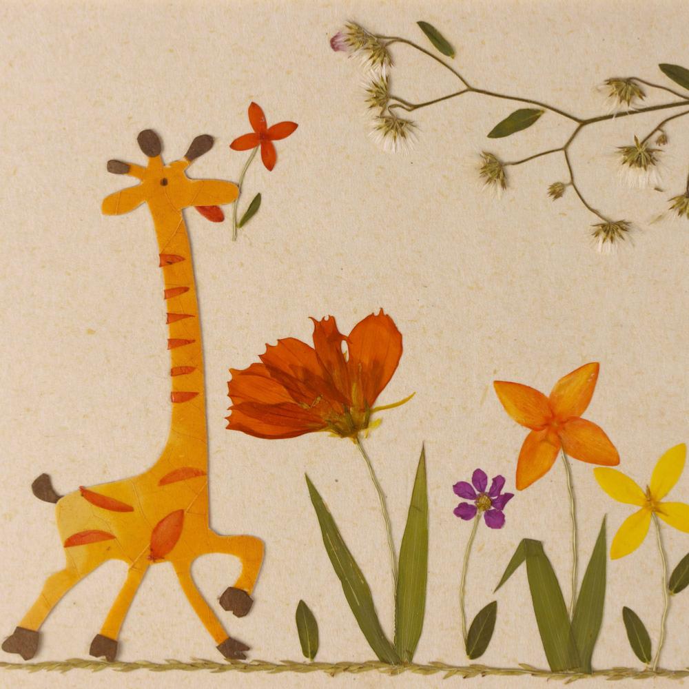 Handmade 12×12 cm greetings card with recycled envelope and pressed flowers
