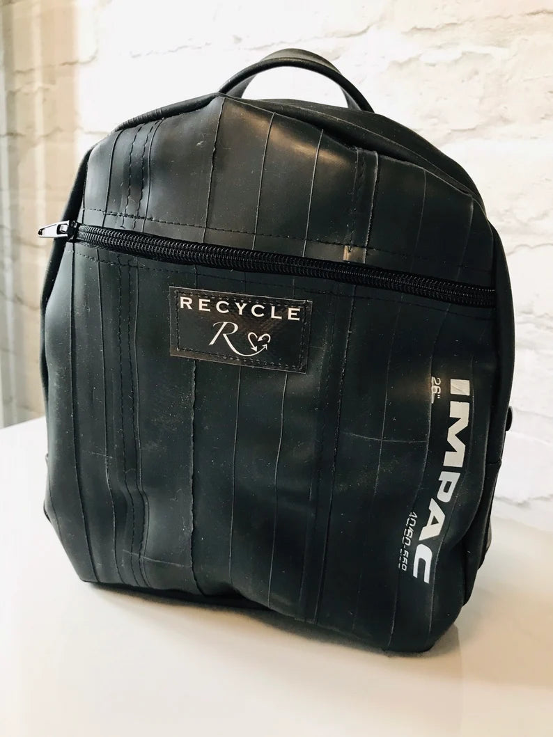 Eco‑friendly black mini backpack with zip closure