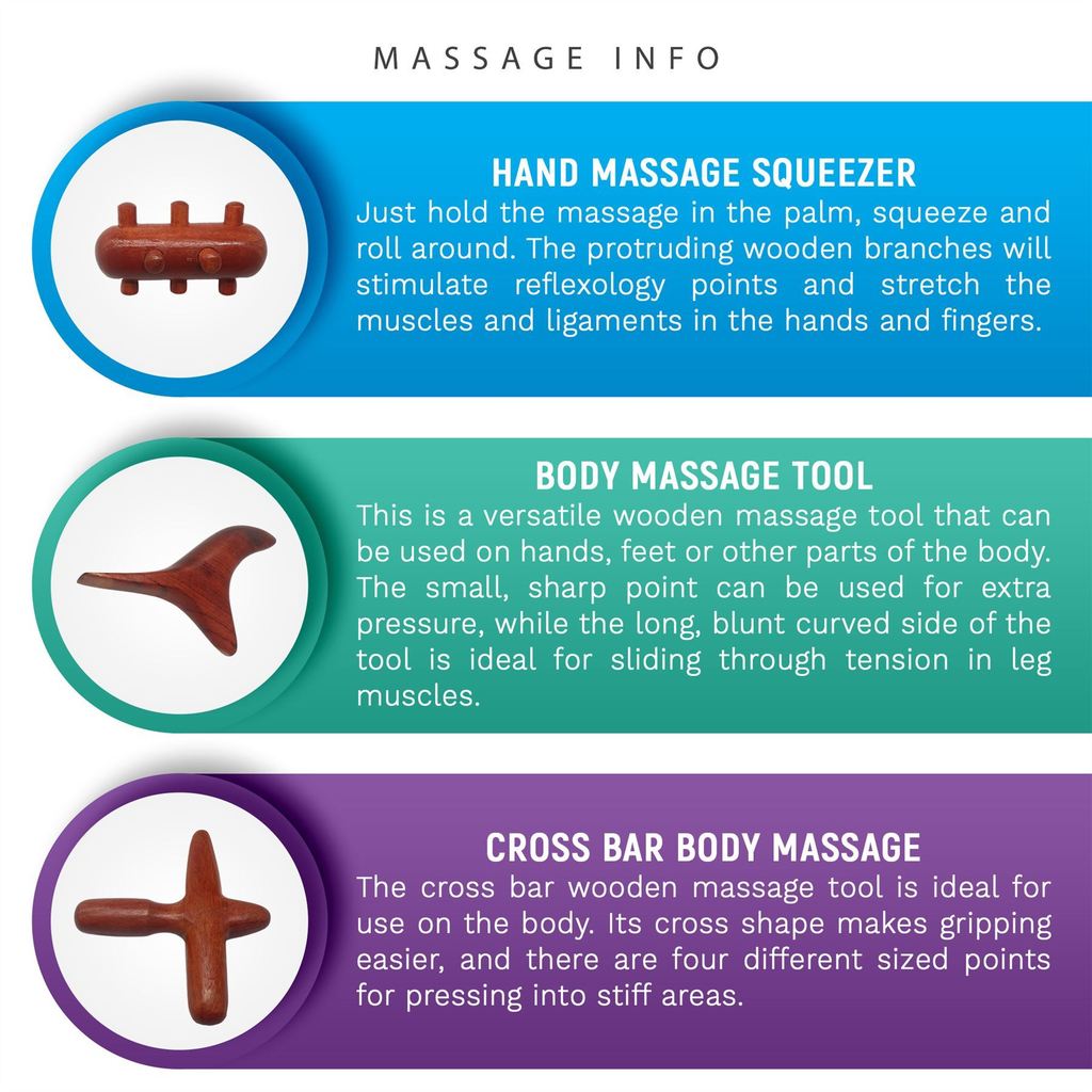 Wooden Thai Massage Tool - Set of 6