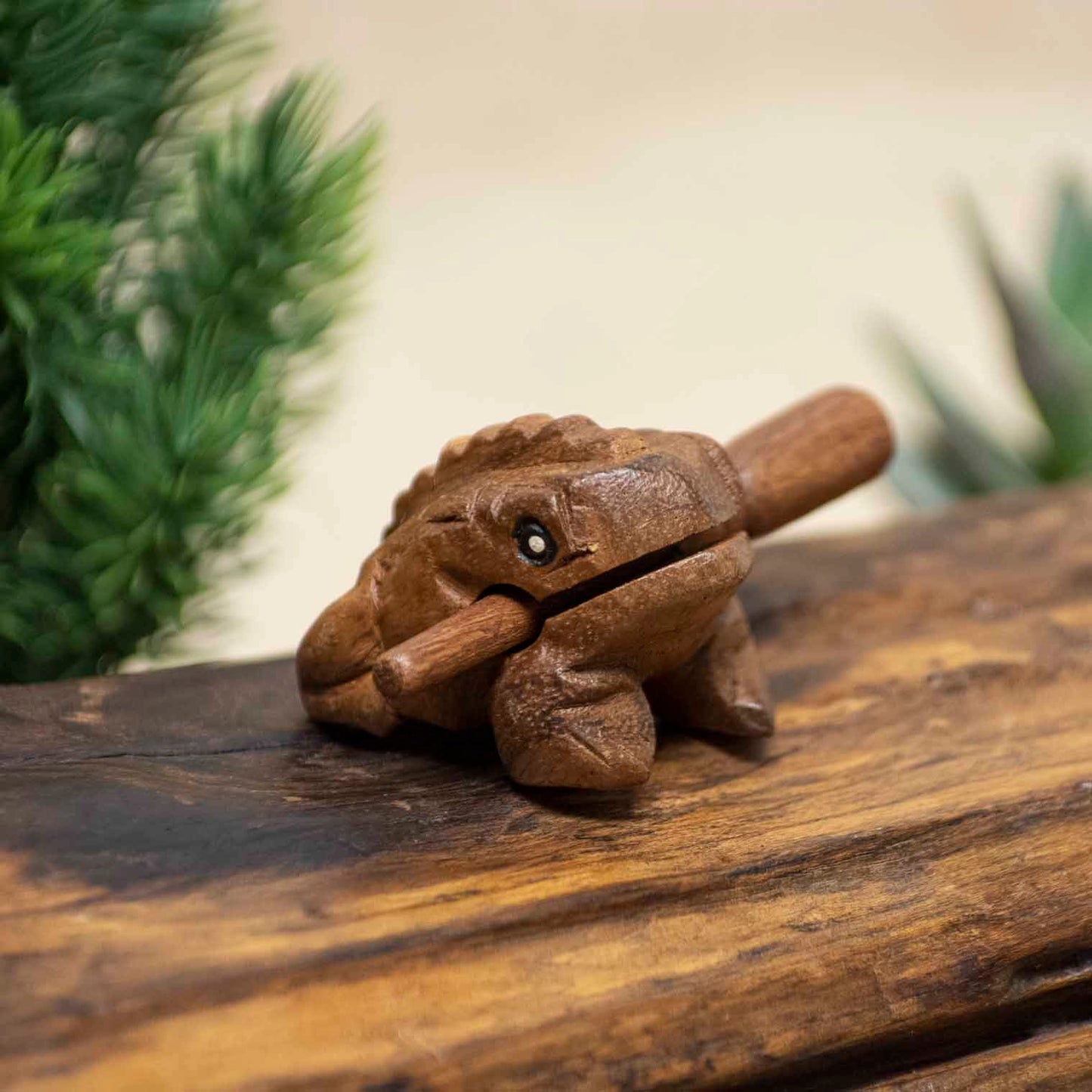 Mini wooden frog guiro percussion instrument
