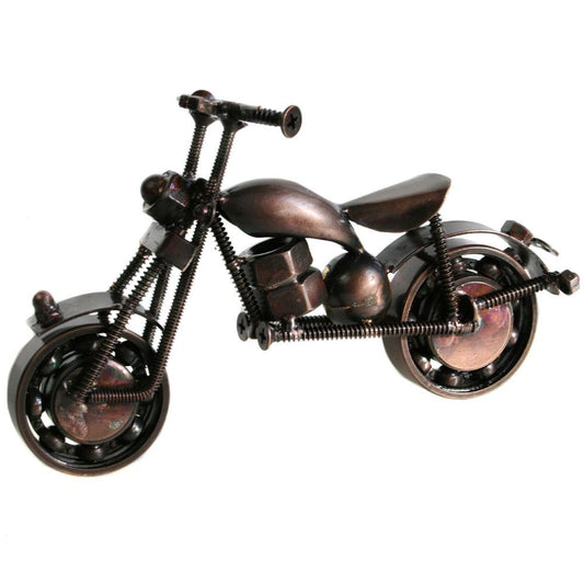 handcrafted metal model motorbike made from recycled materials 
