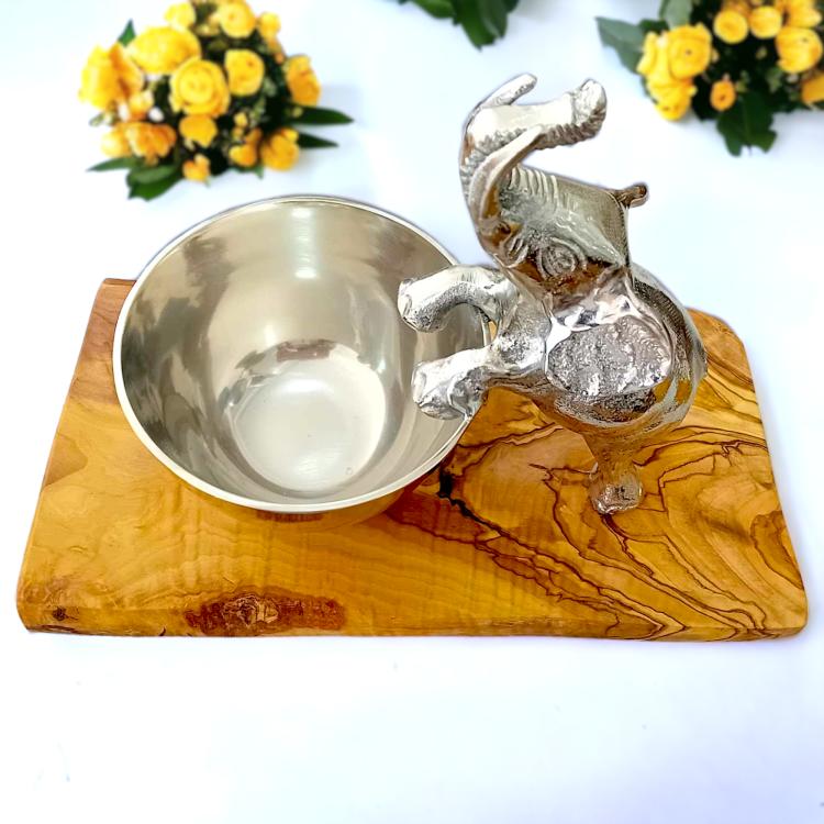 Natural Olive Wood Elephant Bowl for Home Décor