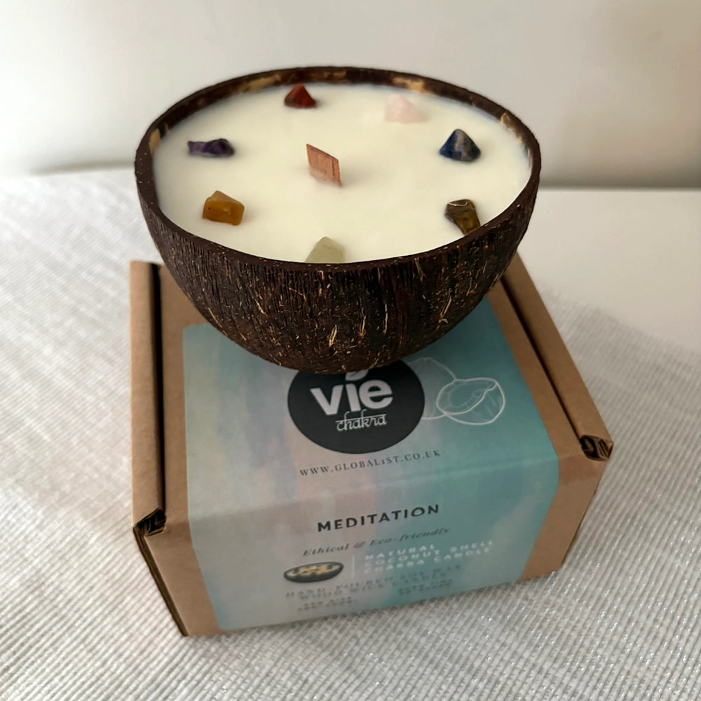 Natural coconut shell chakra candle