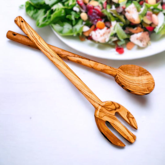 Natural olive wood cutlery set for cooking and serving