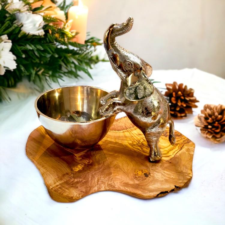Olive Wood Elephant Fruit Bowl