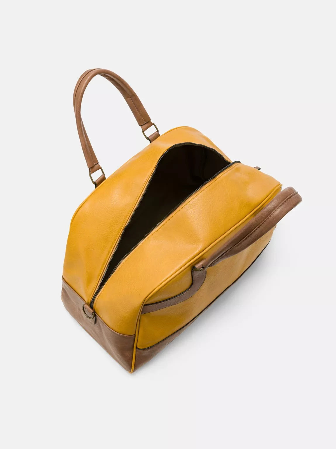 PU Leather Travel Duffel Bag - Mustard yellow