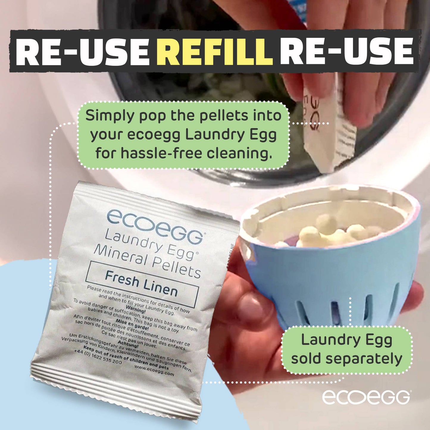 Ecoegg Laundry Egg Refill Pellets | 50‑Wash Refill for Reusable Laundry Egg
