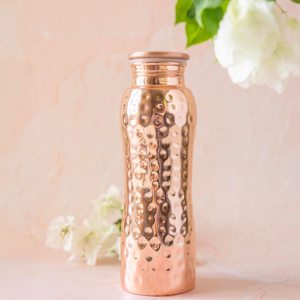 Pure copper bottle close up metallic finish reusable drink bottle