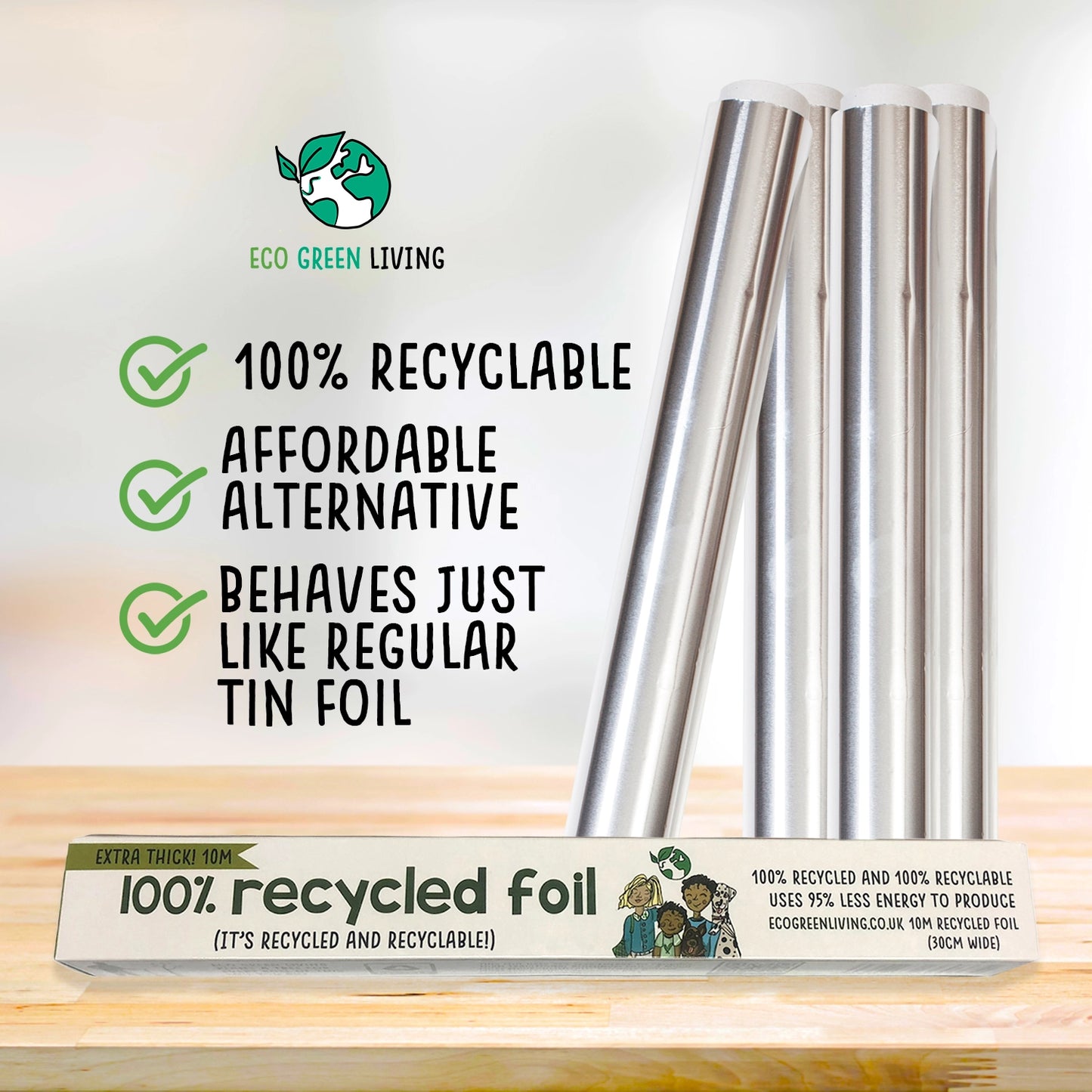 100% Recycled Aluminium Foil – 30cm × 10m | Strong, Eco‑Friendly & Plastic‑Free Kitchen Foil