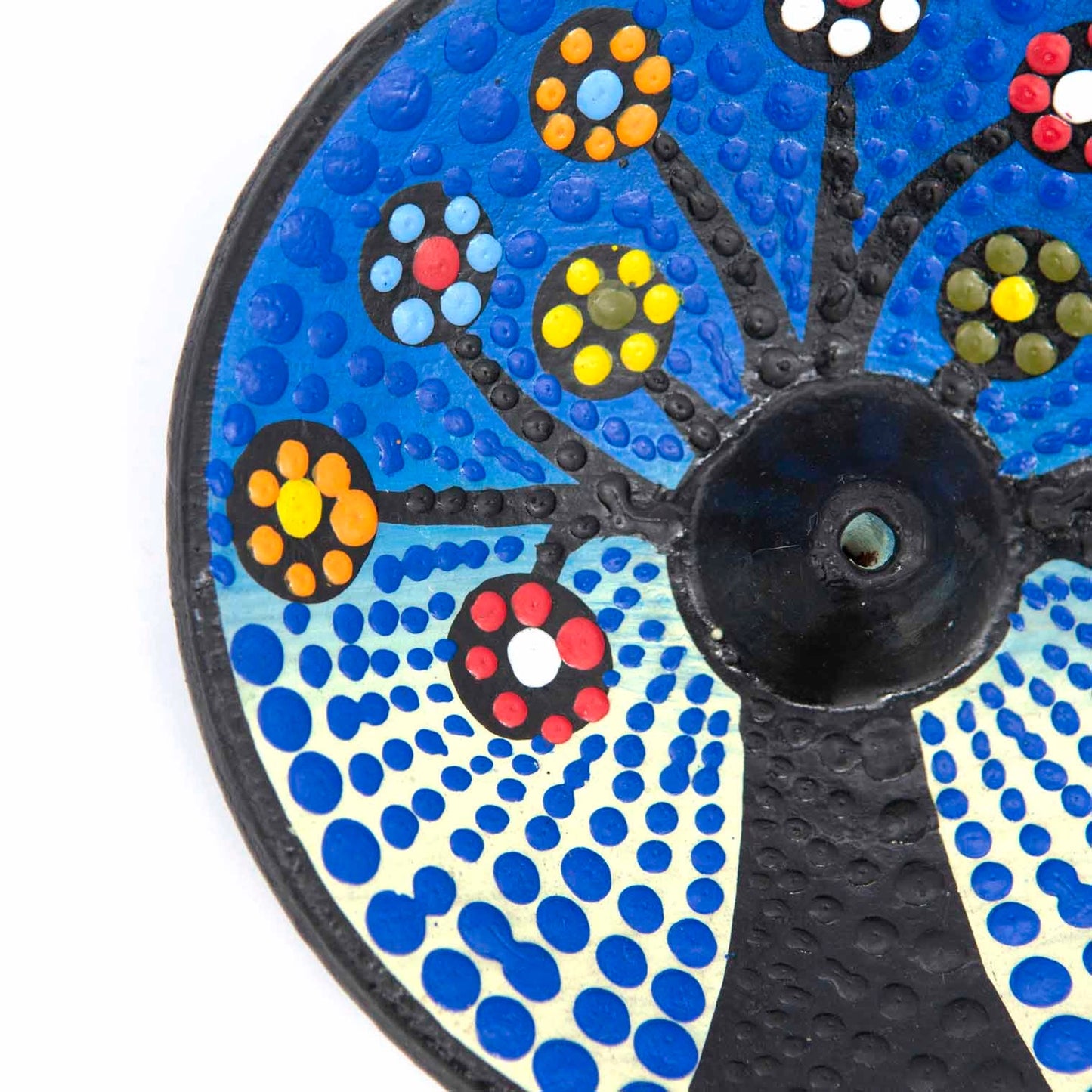 Round ceramic incense ash catcher with Tree of Life design