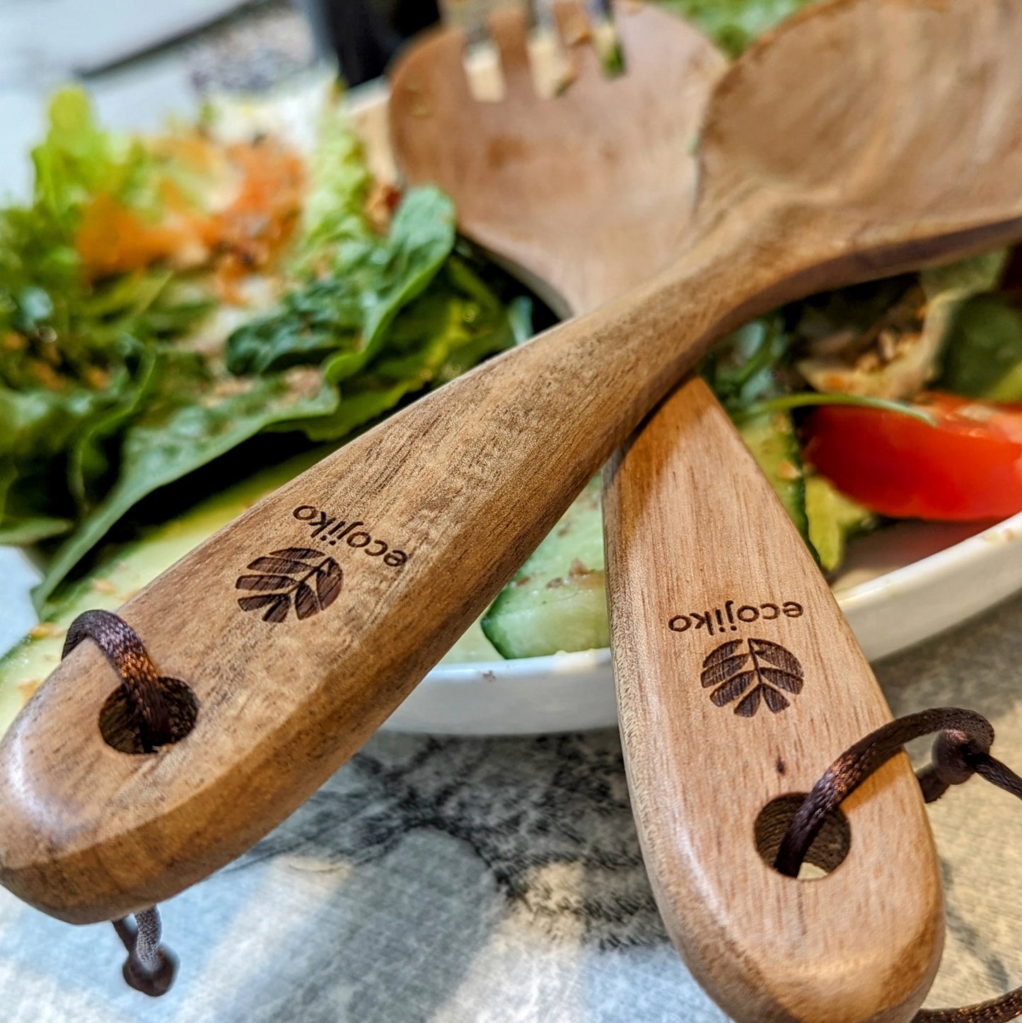 Rustic acacia serving utensils for dining