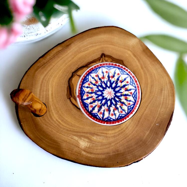 Mediterranean style olive wood coasters