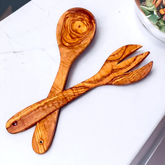 Rustic Olive wood  Salad Servers - 30cm