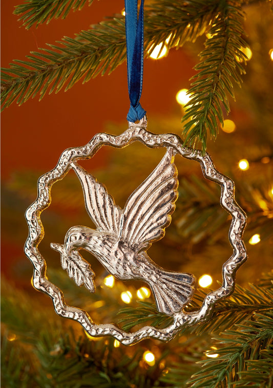 Silver recycled aluminium peace dove hanging decoration