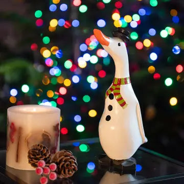 Snowman Duck Christmas decoration with festive hat and scarf