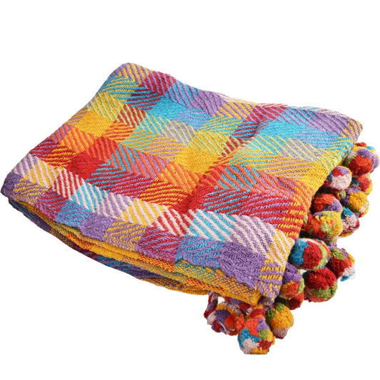 soft recycled throw with multicoloured check patter