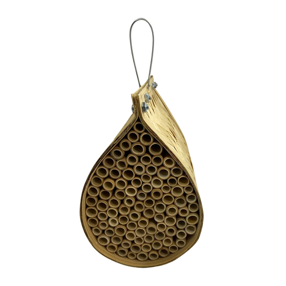 Bamboo teardrop bee house with natural nesting tubes