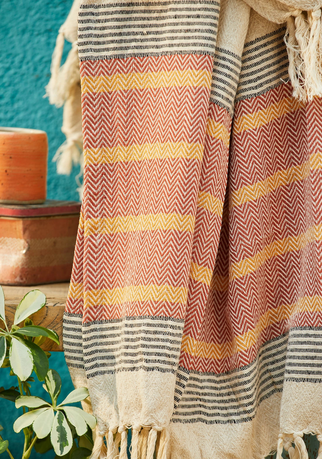 Large cotton bed throw in terracotta